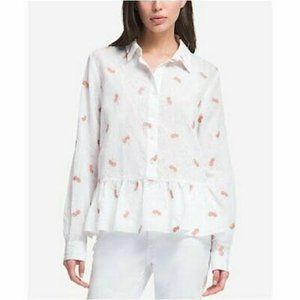 Dkny Embroidered Peplum Shirt ,Size Small